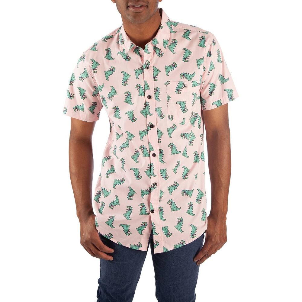 Men's Nickelodeon Rugrats Reptar Dinosaur Button-Down Shirt Size Large